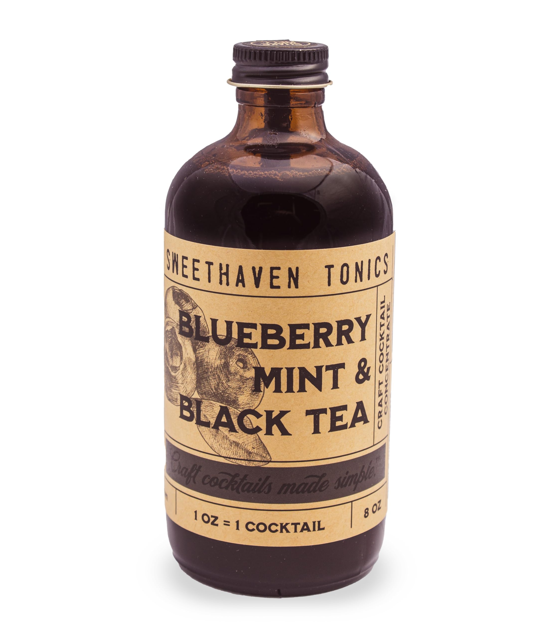 Sweet Haven Tonics Cocktail Mixer Blueberry Mint & Black Tea - All Natural Cocktail Mix with Fresh Ingredients, Zero Preservatives, 8 oz for 5 Star Cocktails