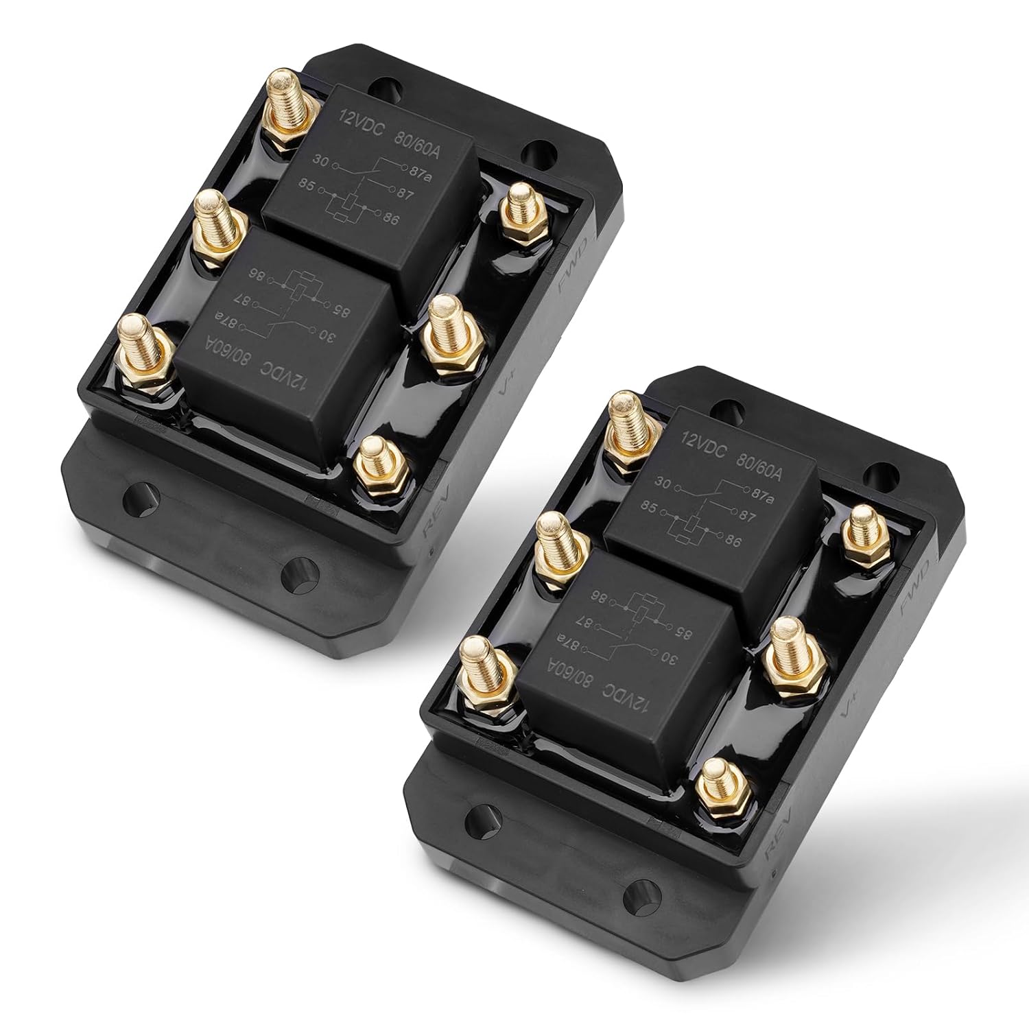 2Pcs 12V 60A/80A Forward and Reverse Relay Module, Compatible with Tarp Motor, Winch Motor, Snow Plow, Lift, Crane, Intake/Exhaust Fans and Vents, Replaces #5541100, 24452