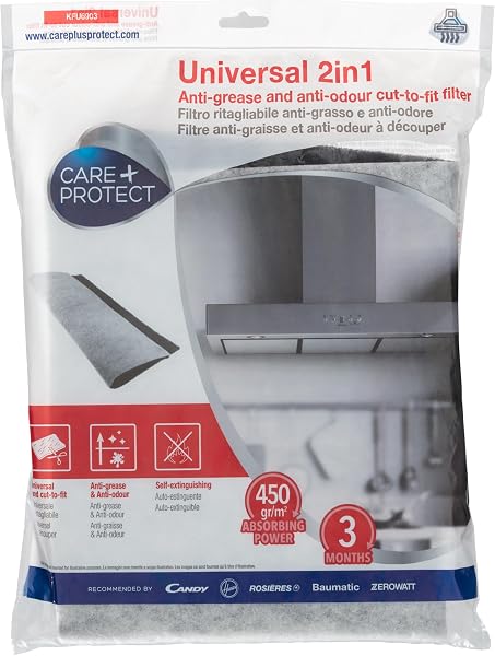 CARE+PROTECT Filtre pour Hotte - Universel - À Découper sur Mesure - Anti-Graisse - Anti-Odeur - Auto-Extinguible - Dimensions 47x97 cm - Absorption 100 g/m² - 5