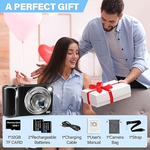 Miniatura 8 de Cámara digital 5K para fotografía, WiFi de 64 MP con enfoque automático de doble lente para vlogging con pantalla táctil, zoom óptico 6X, cámaras