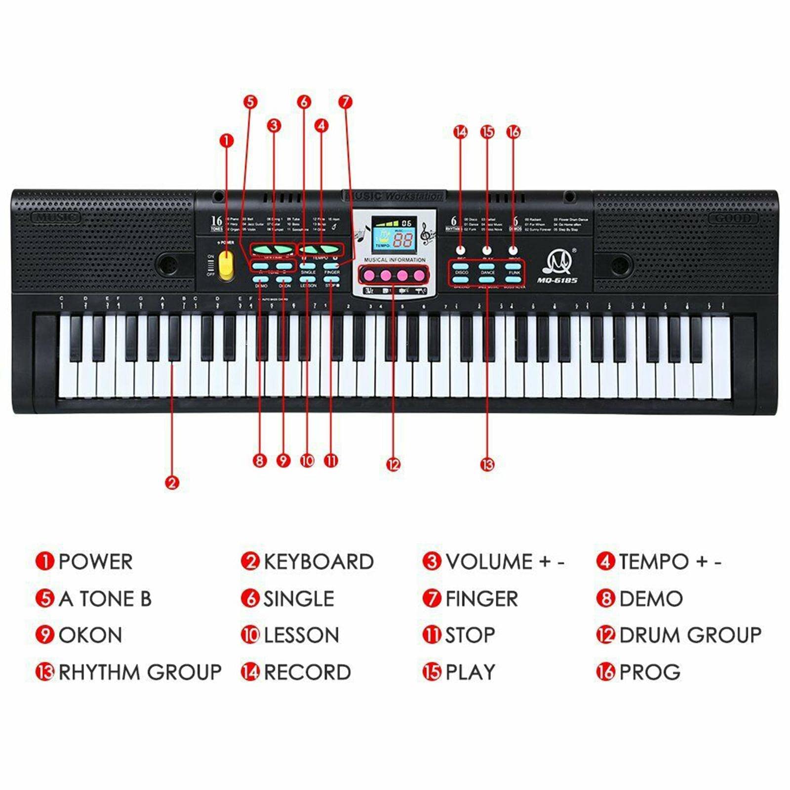 Teclado Piano Digital Electrónico para Niños Instrumento Musical 61 Teclas Conexión USB Adecuado para Educación y Libre en