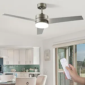 DWVO 52" Ceiling Fan with Lights and Remote, 3 Blade Ceiling Fan with Light Tri-Color Temperature, Modern Ceiling Fan with Reversible 6 Speed,Quiet DC Motor for Bedroom, Living Room
