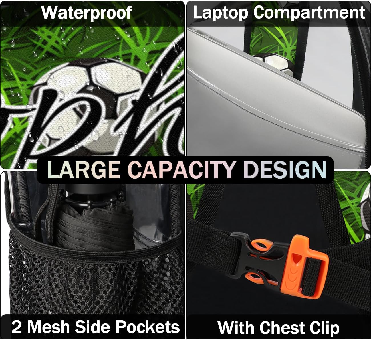 Soccer Ball Sports Games Custom Clear Backpack Personalized See Through Transparent Backpacks Large Heavy Duty PVC Bag for Women Men