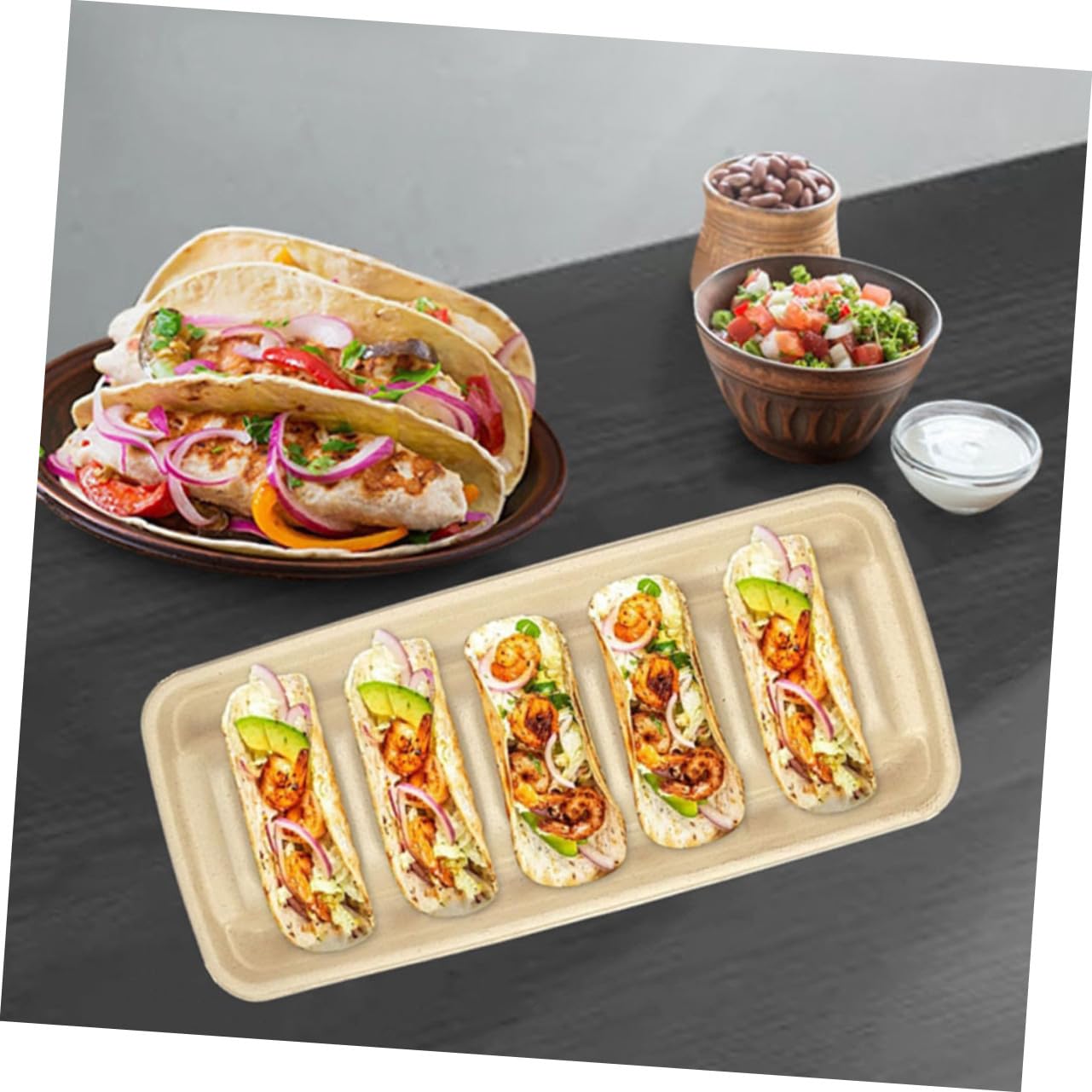Porta Tacos de Papel Beige Desechable, Bandeja Portátil para Burritos y Snacks, 25 Unidades para Comidas Fuera de Casa y Reuniones Grandes