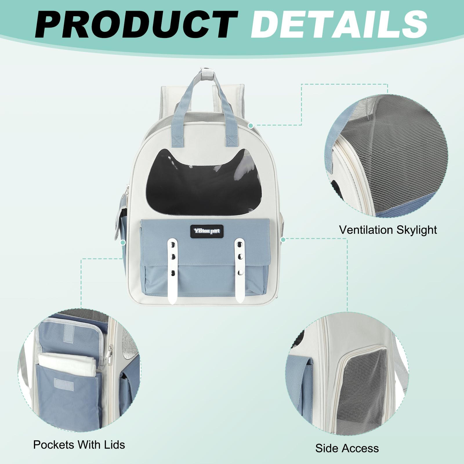 sourcing map Katzenrucksack, atmungsaktiv, Wanderrucksack, Reisetasche, Haustierzubehör für Katzen oder kleine Hunde, Welpen, geeignet für Wandern/Camping/Reisen (Blau, 30,5 x 20,3 x 35,6 cm)