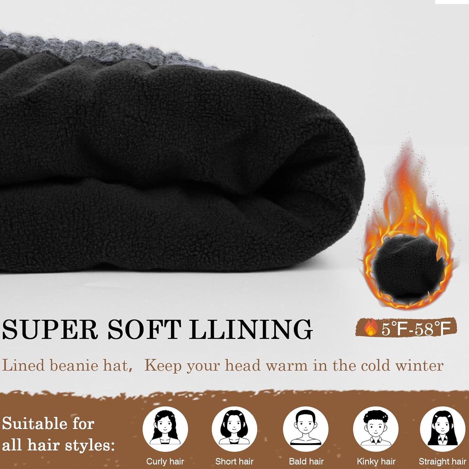 Winter Fleece Lined Beanie Hat for Men Women, Unisex Fashion Thermal Cuffed Knit Skullcap Warm Winter Hat - Image 3