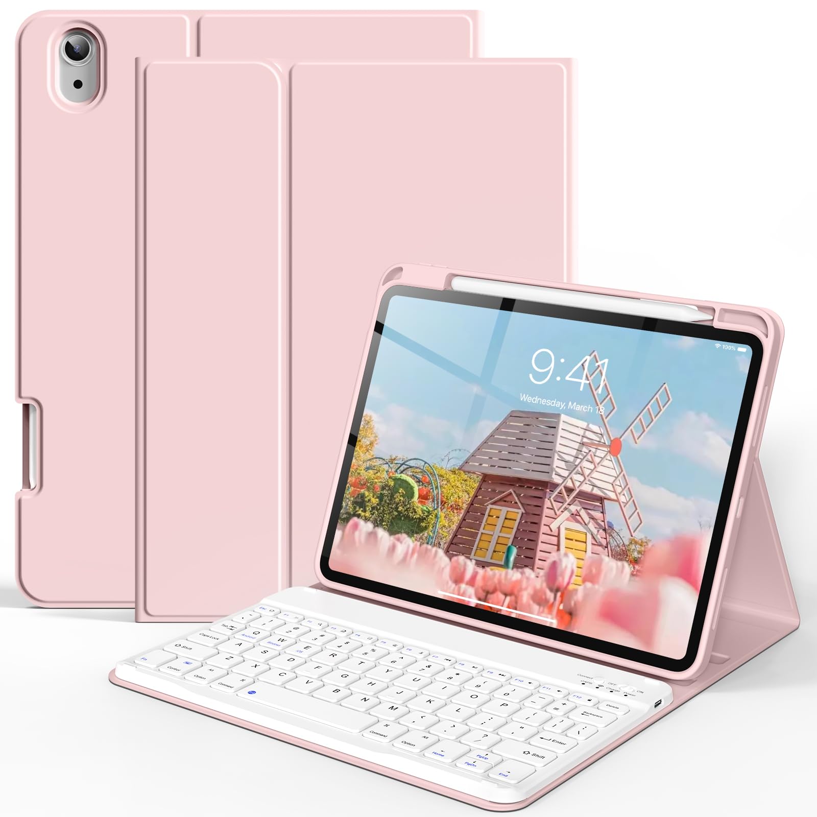 JKSML Keyboard Case for iPad (A16) 11th/10th Generation 2025/2022 with Pencil Holder, Detachable Wireless Bluetooth Fast Pairing Keyboard, Durable