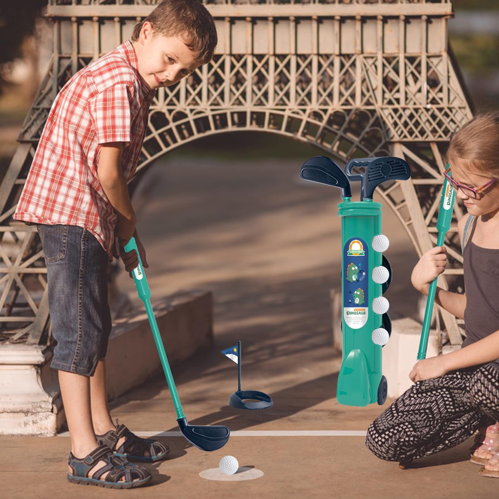 Juego de Golf para niños, Juego de 14 Piezas con Ruedas, Incluye Palo, Pelota, Marcador y Bandera, recreación al Aire Libre y Adecuado para niños de 3 años en adelante
