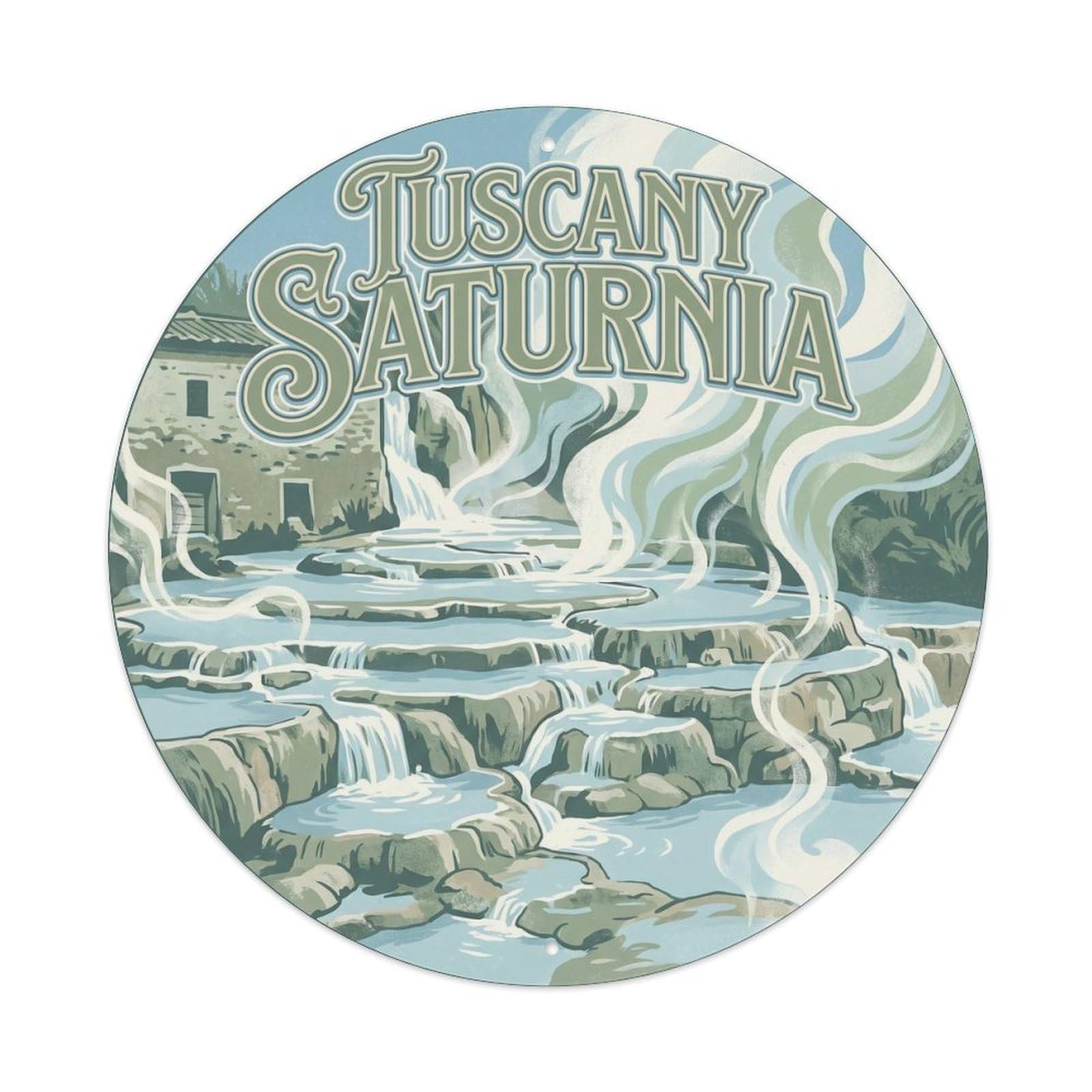 Vintage Tuscany Italy Saturnia City Landmark Travel Metal Tin Sign