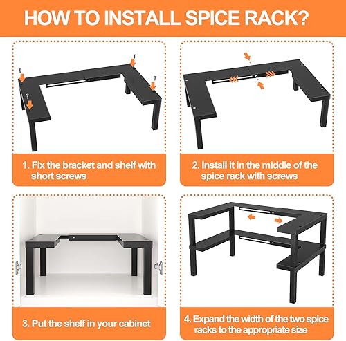 Miniatura 7 de Mystozer Estante de especias de cocina de metal organizador de especias para gabinete con doble capa expandible estante de condimentos para