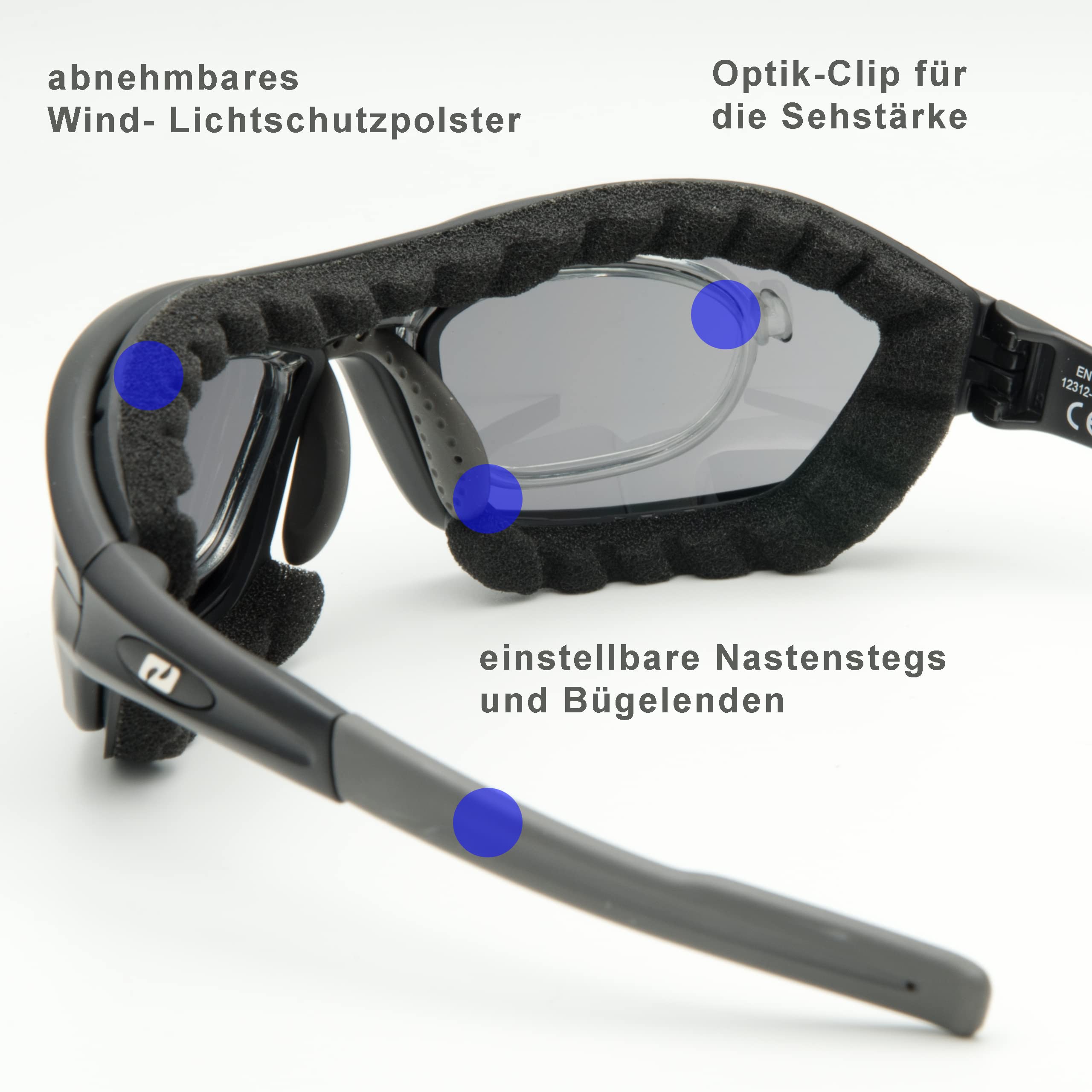 Daisan® - Bikerbrillen | Motorradbrille für Brillenträger | beschlagfrei winddicht | klare für Nacht und orange Kontrastgläser| Bügel, Band, Sehstärke System