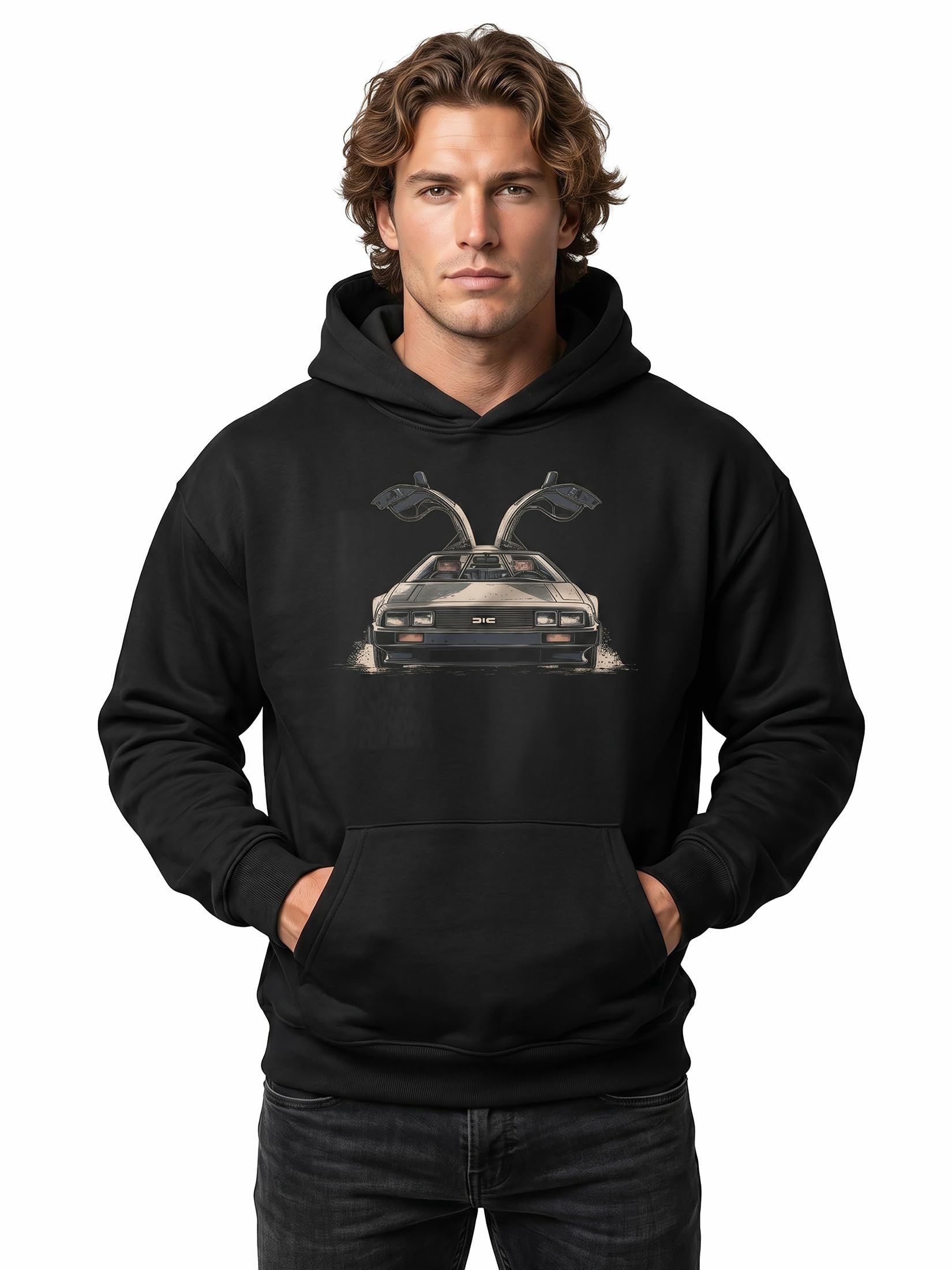 MAKAYA Felpa con Cappuccio Uomo Auto Vintage Hoodie con Motivo Futuro Retro Cotone