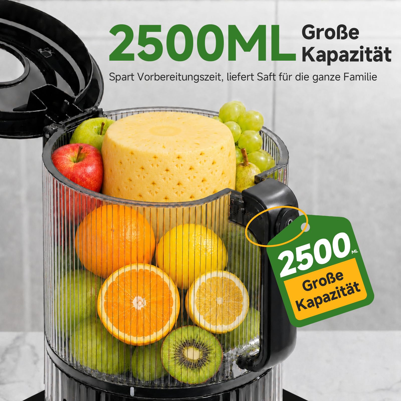 AMZCHEF Slow Juicer 600W 160 mm Einfüllschacht 2,5L Kaltpresse Saftpresse Matt Schwarz