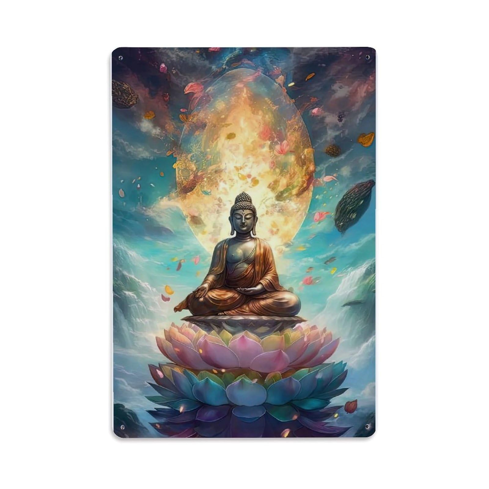Zen Lotus Buddha(1) Metal Tin Sign Plaque Wall Decor for Cafe, Club Bar, Office, Home Garden Metal Poster 8x12Inch