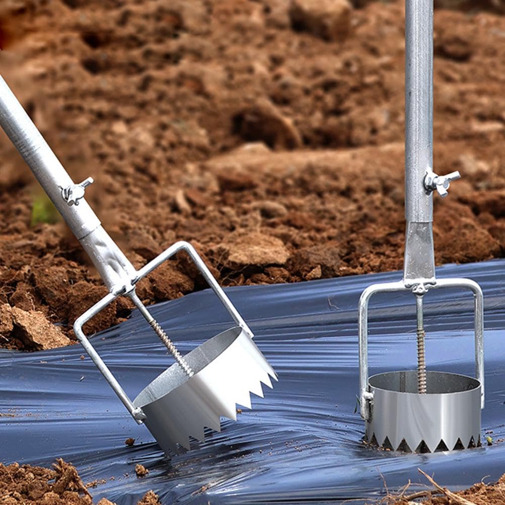 Foratrice per bulbi e pacciamatura, in acciaio inox, regolabile, strumento per la rimozione delle zolle, per piantare serre, cura del prato e lavori in giardino