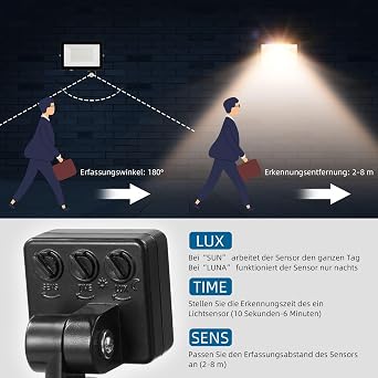 Sararoom 100W Security Lights Outdoor Motion Sensor, 10000LM 3000K Warm White PIR Sensor Security Light, IP66 Waterproof LED Flood Light Outdoor for Courtyard, Garage, Rooftop, Park, Court [Energy Class F]