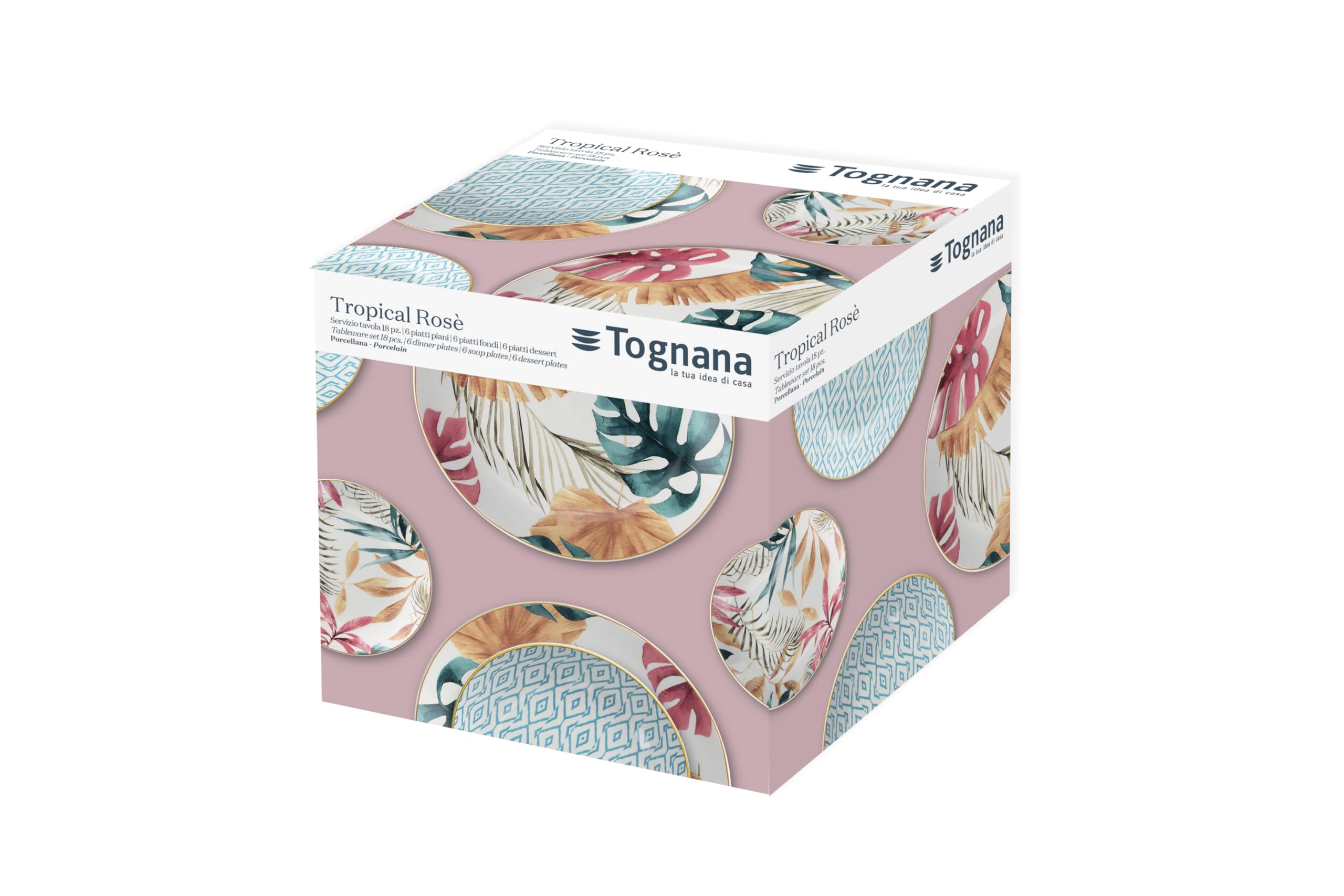 TOGNANA Tropical Rosè, Servizio piatti 18 pezzi, porcellana, multicolor