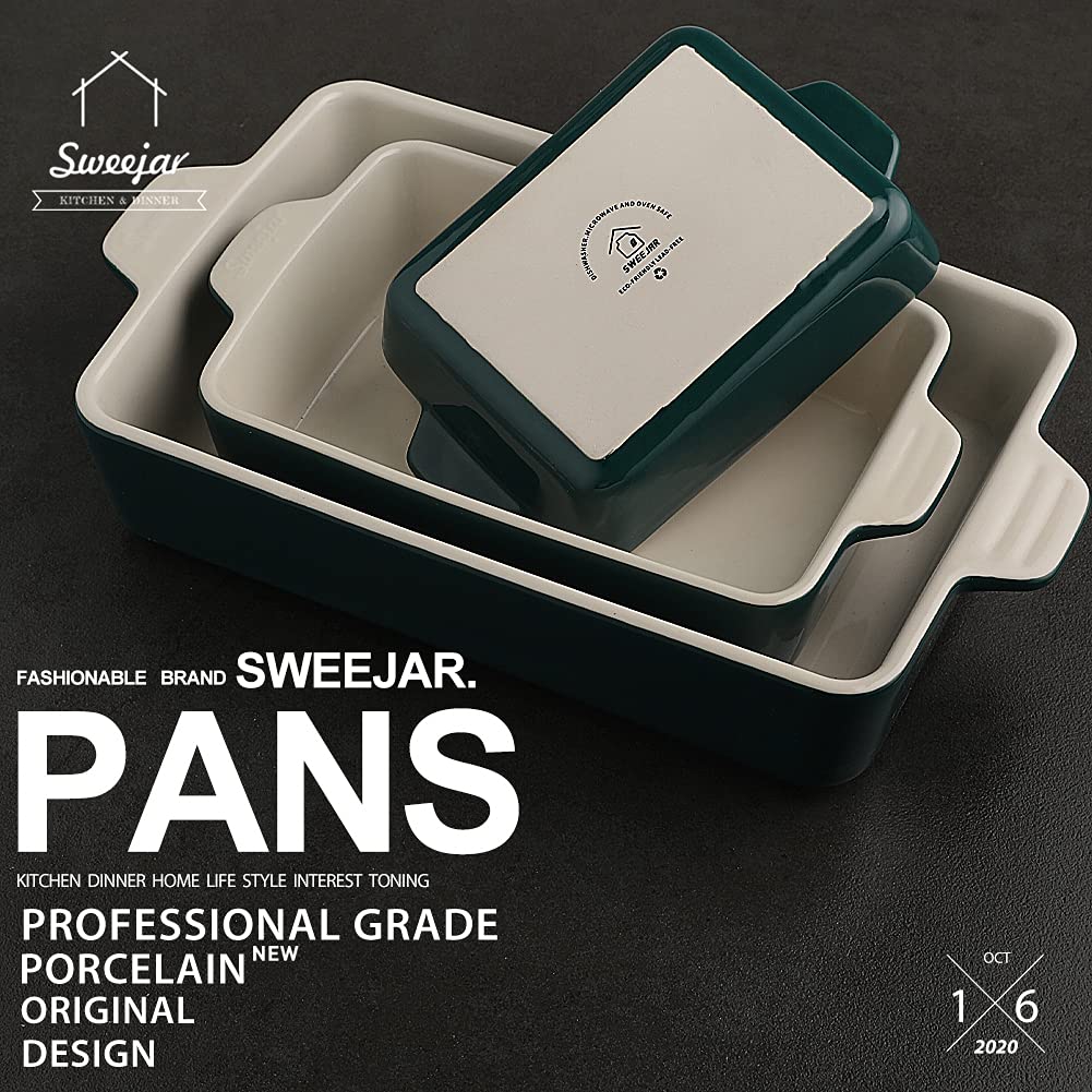 SWEEJAR - Set di padelle rettangolari per lasagne per cucinare, cucina, torte, banchetti e uso quotidiano, 30 x 20 x 7 cm di casseruola (giada)