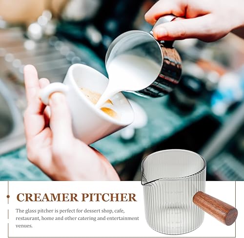 Miniatura 8 de Kichvoe Jarra de vidrio con mango de madera, jarra de leche y crema, vasos de chupito, piezas de espresso, triple taza medidora, barista, boquilla