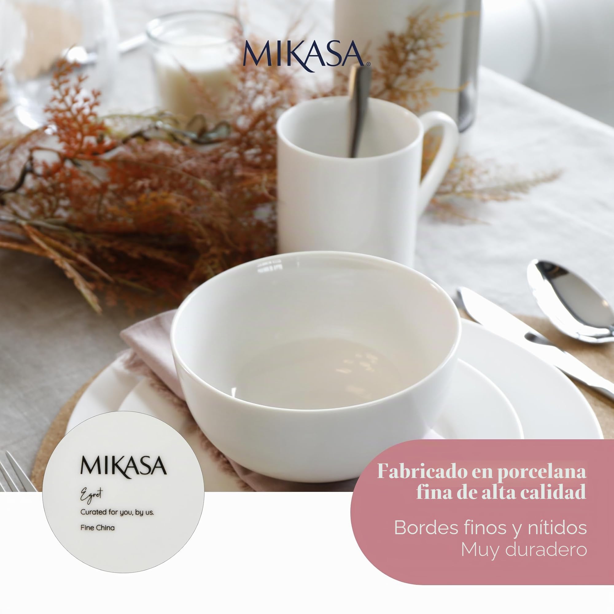Mikasa Egret Juego de tazas de porcelana fina, 4 tazas blancas clásicas para té y café, 380ml - Caja de regalo y aptas para lavavajillas