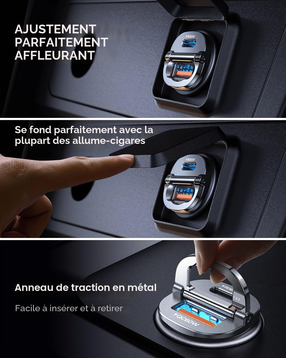 MRGLAS 125W Allume Cigare USB C [PD65W & QC60W] Charge Rapide Mini Tout métal Chargeur Voiture USB C 12v Prise Allume Cigarette Adaptateur pour iPhone 17 Pro Max Air 16 15 14, Samsung, Google, iPad