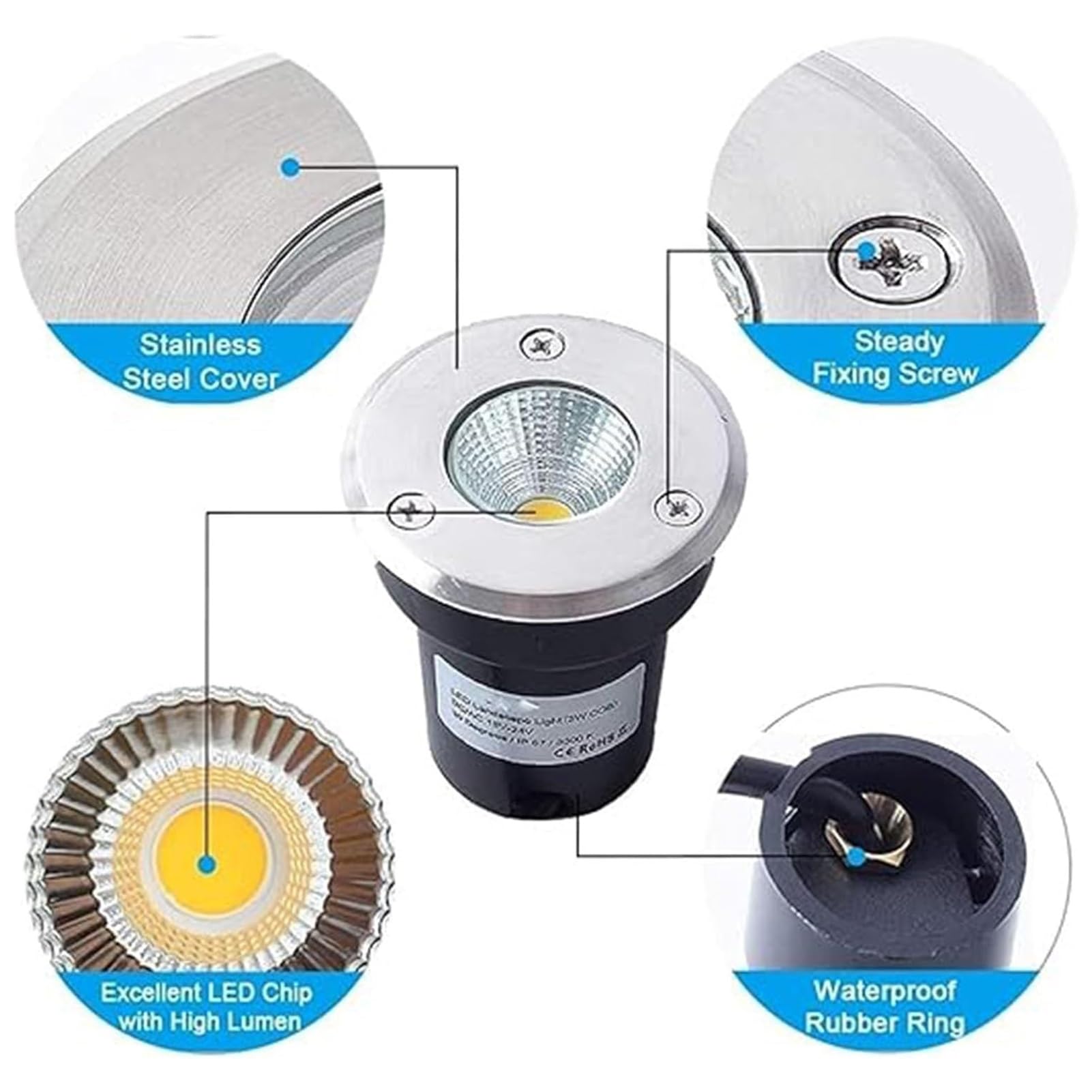 6 szt. Zewnętrzne reflektory LED, 3 W 3 W, mini reflektor COB do kształtowania krajobrazu, reflektor wpuszczany do użytku na zewnątrz wodoodporny IP67, reflektor ogrodowy (biały, 3 W (220 V))