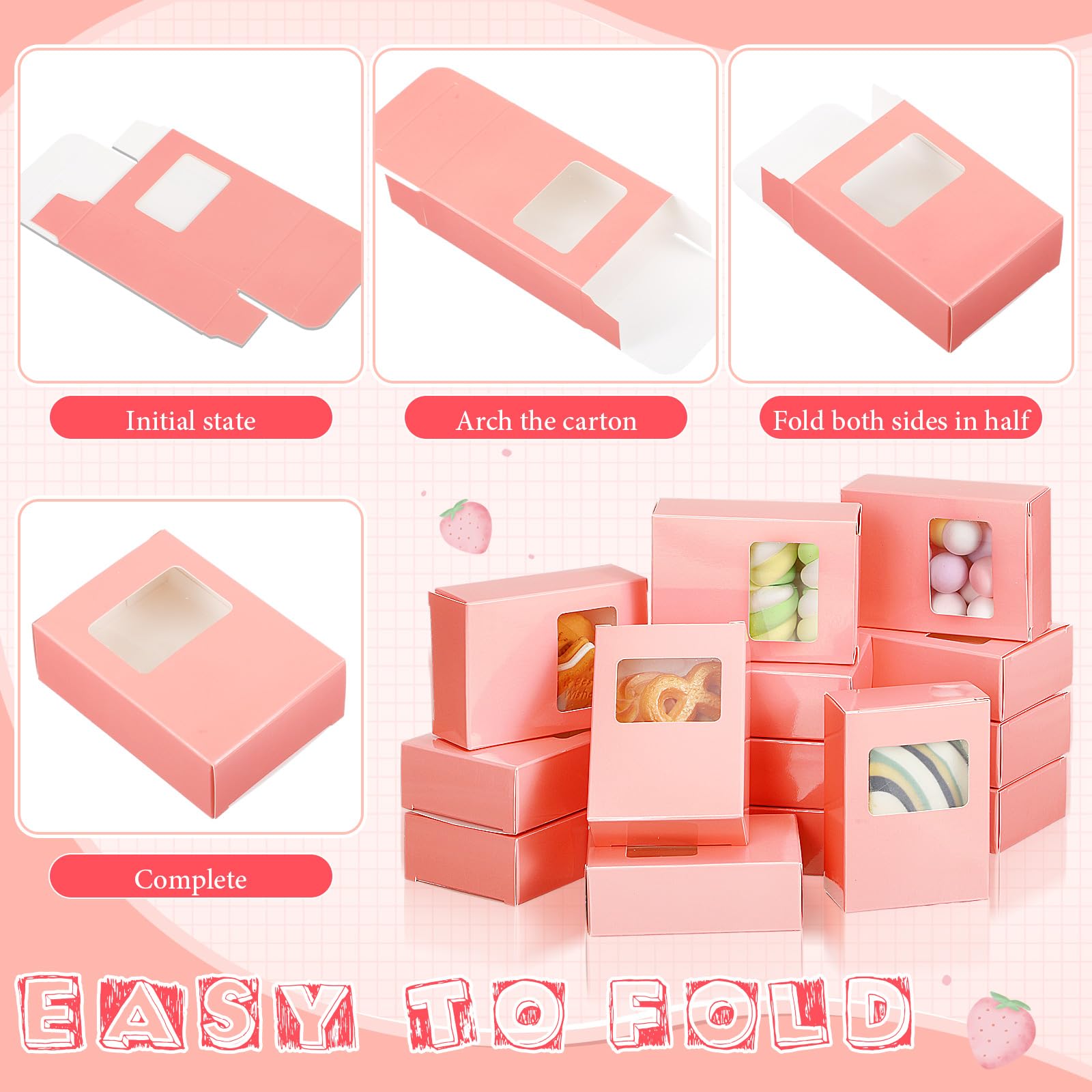 Outus Lot de 100 mini boîtes d'emballage de savon rectangulaires en papier kraft avec fenêtre pour la fabrication de savon fait maison, emballage cadeau, 8,9 x 6,6 x 3,1 cm (rose)