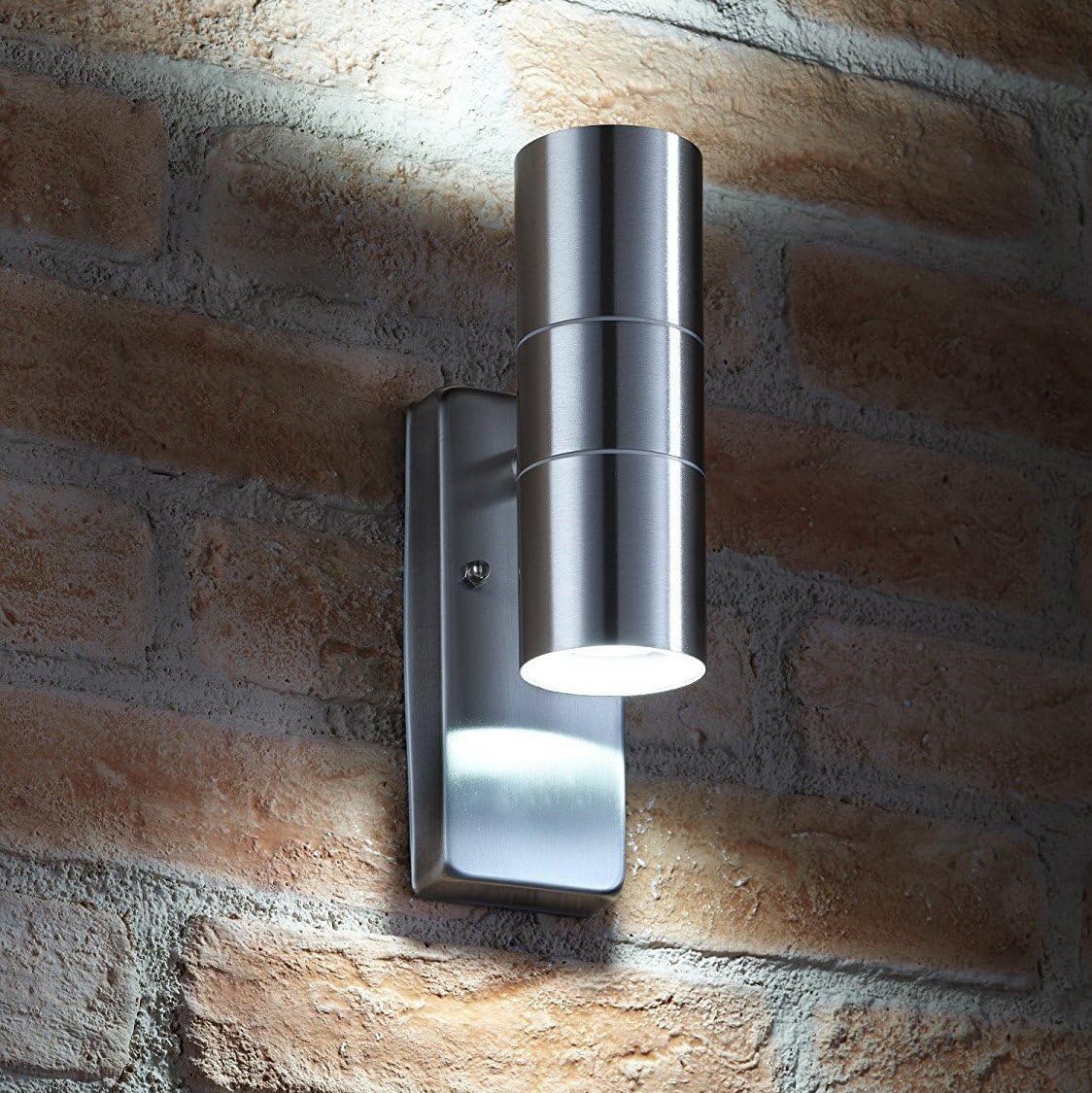 Auraglow Dusk Till Dawn Sensor Stainless Steel Up & Down Outdoor Wall Security Light (Cool White, Two Pack)