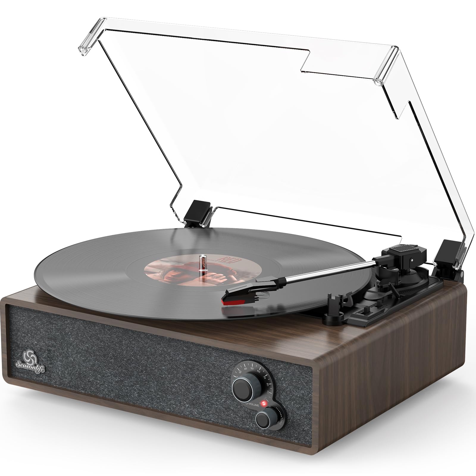Tourne-disque vinyle stéréo intégré vintage pour disques vinyles LP, phonographe, entraînement par courroie, 3 vitesses, 3 tailles, entrée sans fil, sortie RCA, arrêt automatique, réglage de la