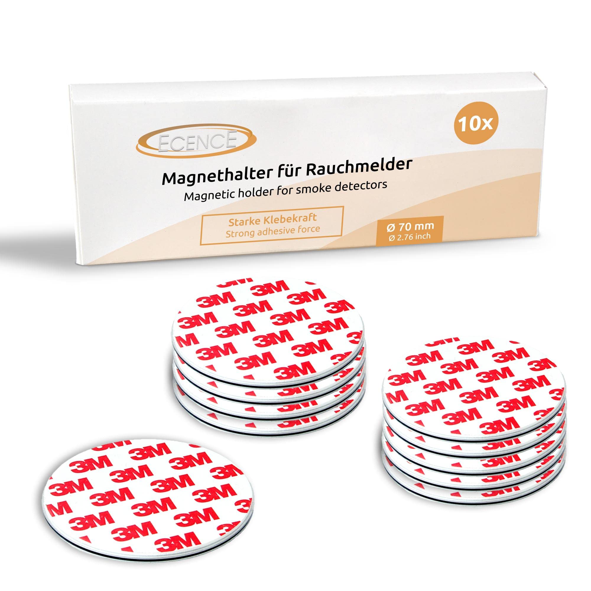 ECENCE Supporto magnetico adesivo per rilevatore di fumo Ø70mm Set da 10 pezzi