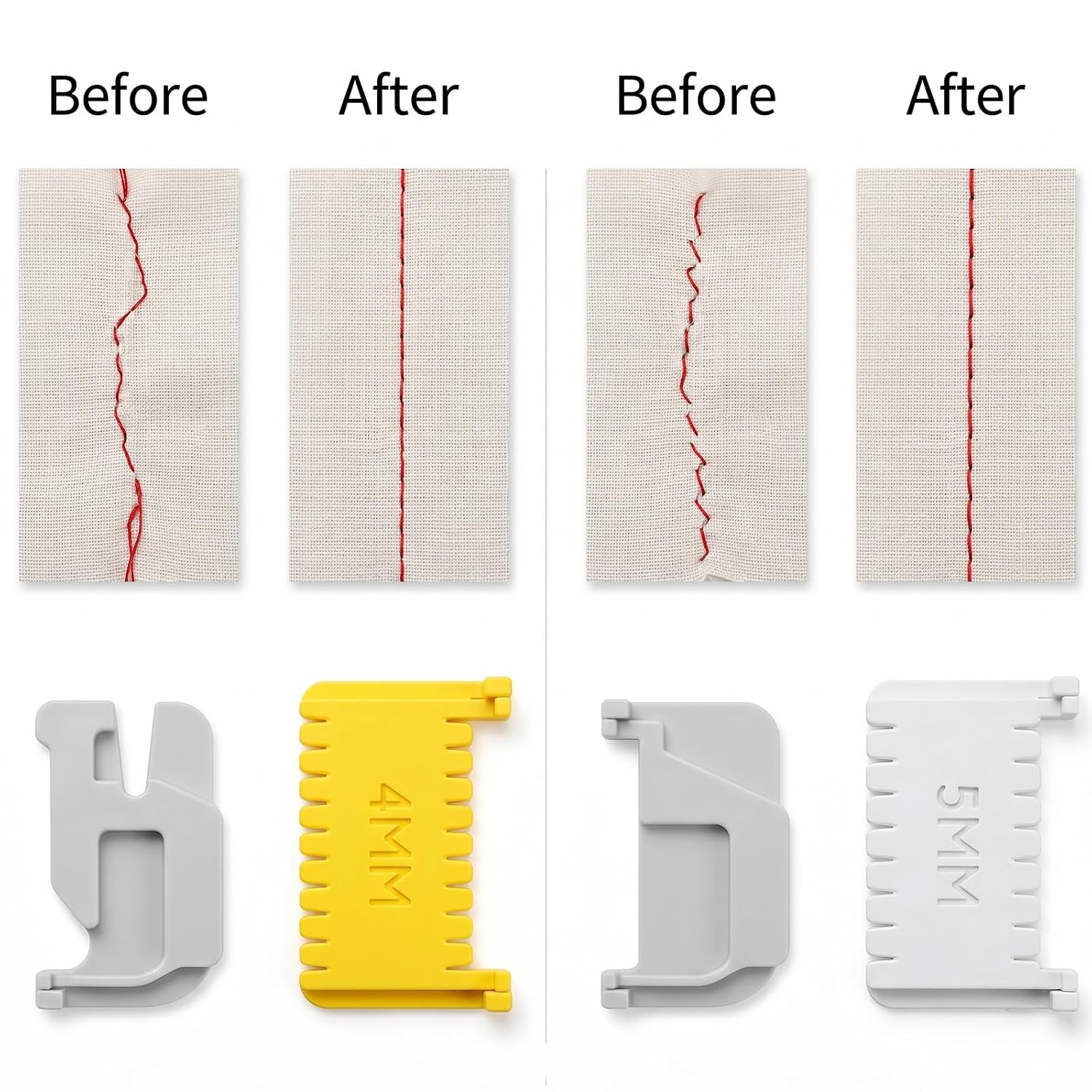 4 PCS Clip-On Sewing Ruler, Edge Stitch Lock Sewing Gauge Ruler Set | 2Mm/3Mm/4Mm/5Mm Non-Slip Stitch Needle Guide Tool for Hand Sewing, Embroidery Fabric Patchwork