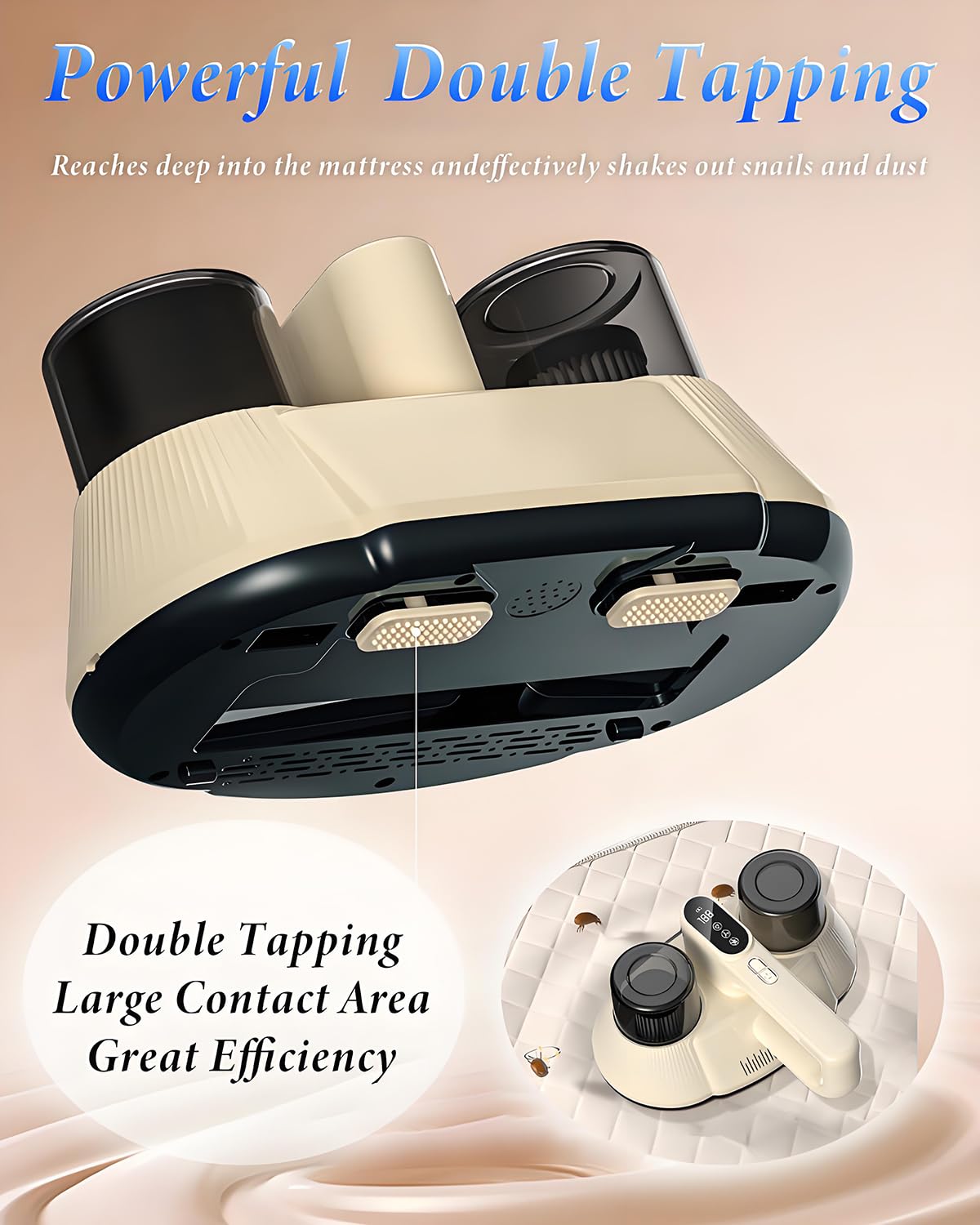 Aspirador de ácaros para colchones, 100 W, portátil, inalámbrico, con doble aspiradora y UV-C y ultrasonido para la limpieza de ropa de cama y sofá