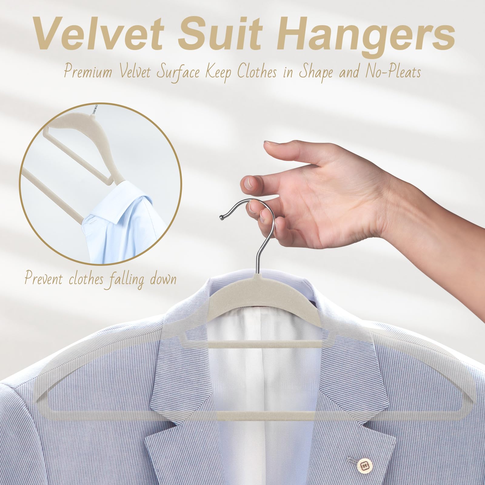 12 Pack Extra Wide Shoulder Velvet Hangers, Suit Hangers for Men, Smooth Finish 360 Swivel Hook Heavy Duty Coat Hangers for Closet, Jacket Clothes Hangers for Dress, Pants, Shirts, Skirts, Tie(Beige) : 12 Pack Extra Wide Shoulder Velvet Hangers, Suit Hangers for Men, Smooth Finish 360 Swivel Hook Heavy Duty Coat Hangers for Closet, Jacket Clothes Hangers for Dress, Pants, Shirts, Skirts, Tie(Beige) :