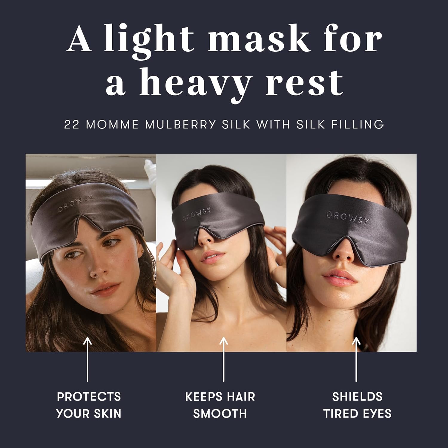 Drowsy Featherweight Silk Sleep Mask – Luxury Blackout Eye Mask for Sleeping & Travel, 100% Mulberry Silk, Lightweight Comfort, Adjustable Strap, Protects Skin & Hair - Moonlight Shadow - Image 7