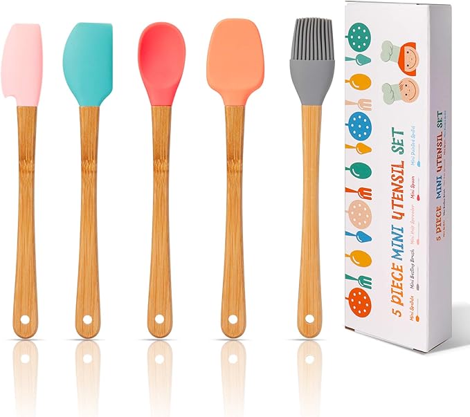 KSENDALO Silicone Small Spatulas Set of 5, Small Rubber Spatulas for Scraping, Cooking, Baking and Mixing for Kitchen Use