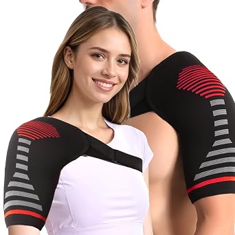 Shoulder Support Brace for Men and Women Red 1 Piece L/XL Adjustable Shoulder Compression Sleeve for Pain ReliefJoint DislocationInjury