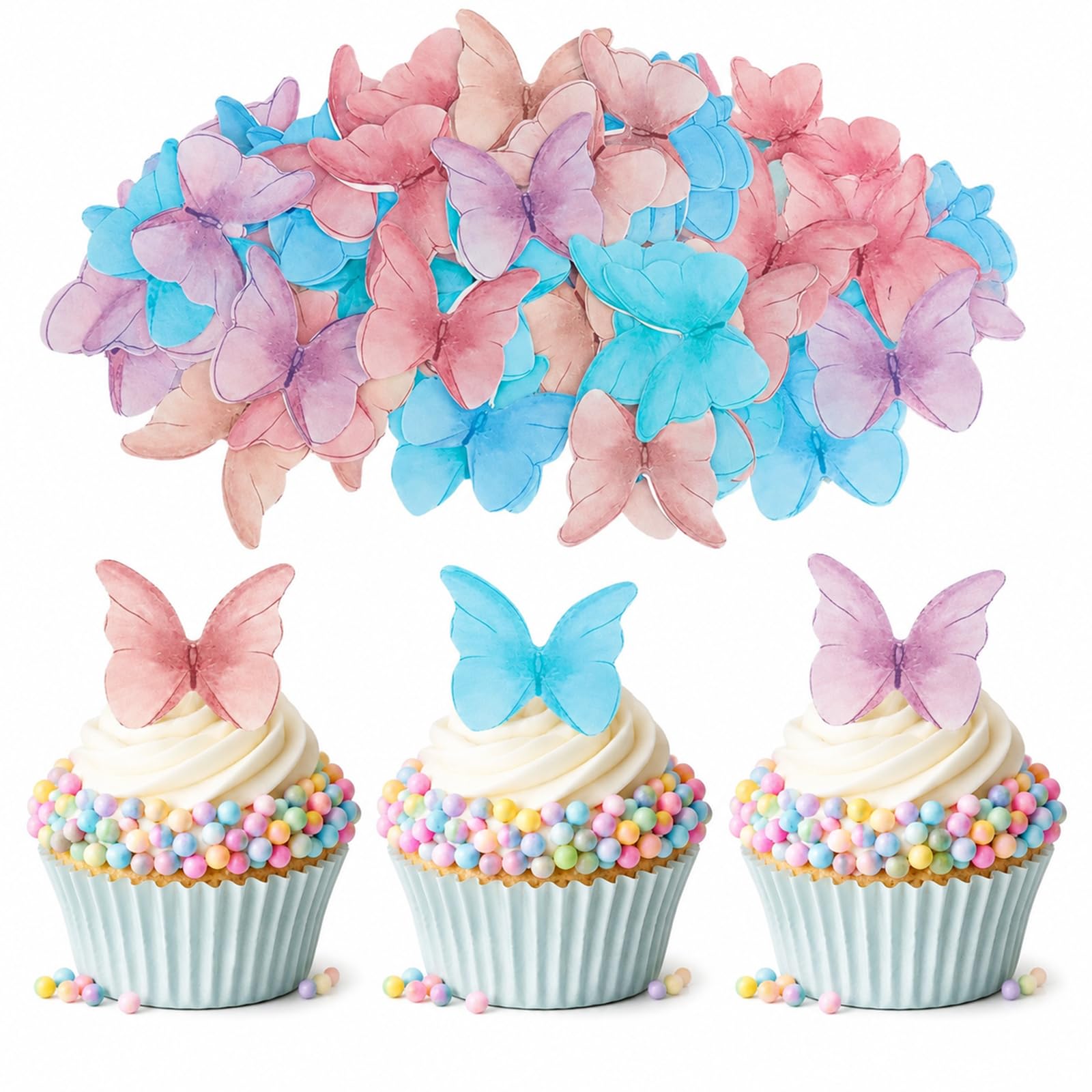ALLAVA 48 Pcs Edible Butterfly Cake Decorations,Edible Cake Topper Colorful — image 1