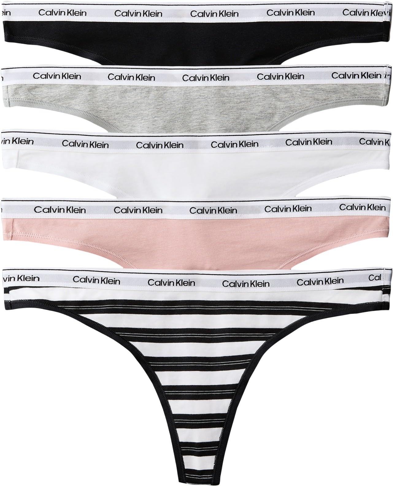 Calvin Klein Women's, Thong 5 PK LV00QD5221, Thong, Black/Classic White/Triple Stripe S, XS