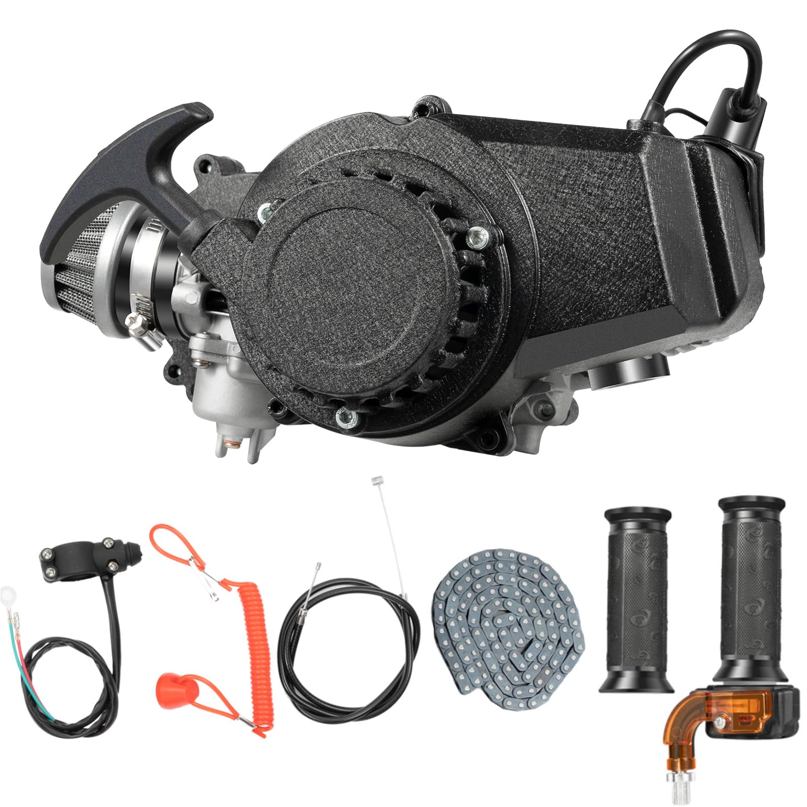 Einzylinder Komplettmotoren, 2-Takt Engine Motor, 49,85 cc 1,9 kW Dirt Bike Motoren, Luftkühlung Motor Kit, 7000 U/min Seilzugstart Benzinmotor, für Pocketbikes, Mini-Dirtbikes