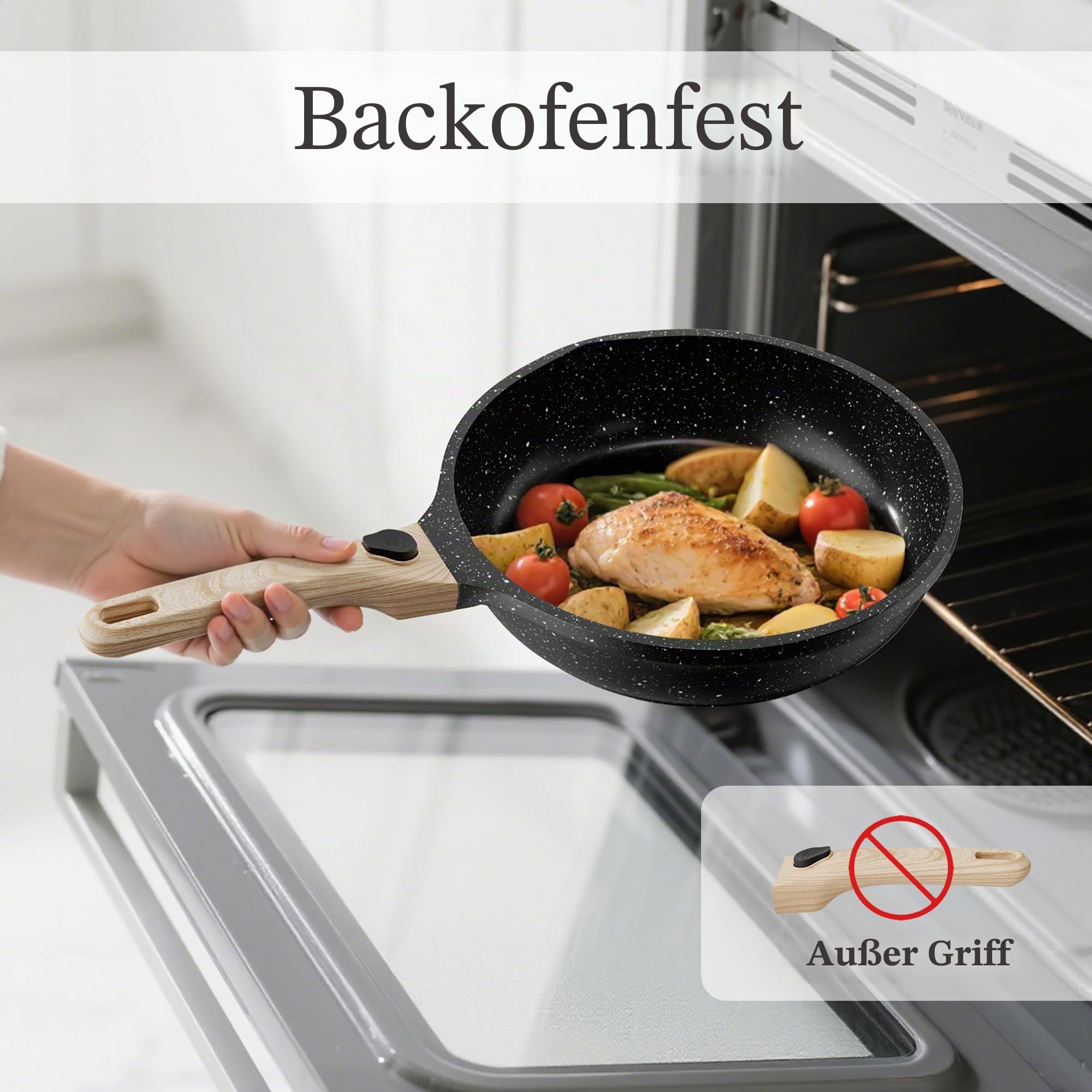RIOVARM Induktion Bratpfannen Set mit abnehmbaren Griffen, Antihaft Pfannenset 20 cm 24 cm 28 cm, Granit Omelett Pfanne ohne PFOA, Kochgeschirr-Set für alle Herdarten, Spülmaschinen- und ofenfest