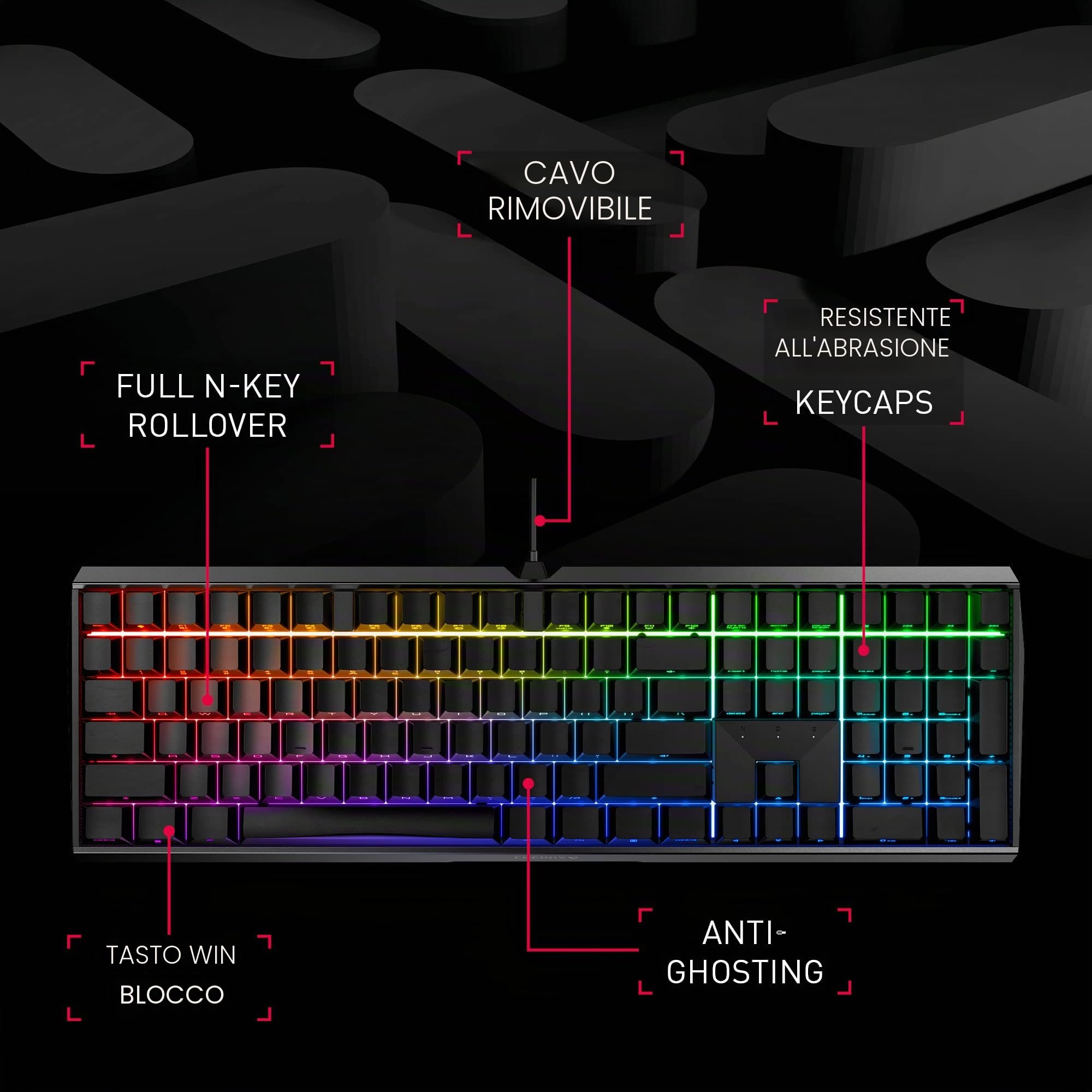 CHERRY MX BOARD 3.0 S, Tastiera Gaming Meccanica Con Filo, Layout per la Germania (QWERTZ), Corpo in Alluminio, Illuminazione RGB, Interruttori MX BROWN, Nero