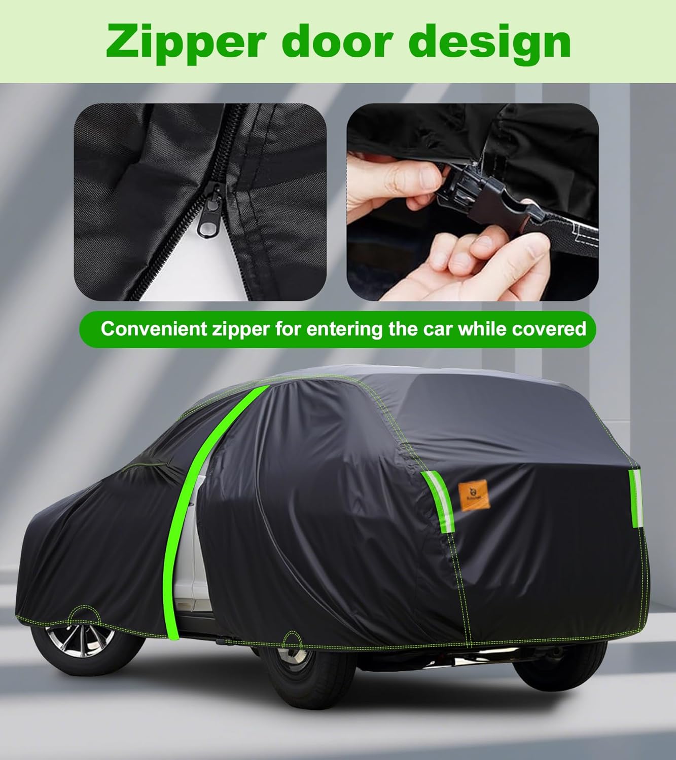 SUV Car Cover Custom Fit for Toyota Highlander 2013-2025 & 100% Waterproof with Zipper Door & Side Mirror Zipper Pockets All Weather Snowproof Rain Dust Hail UV Protection Outdoor Full Cover
