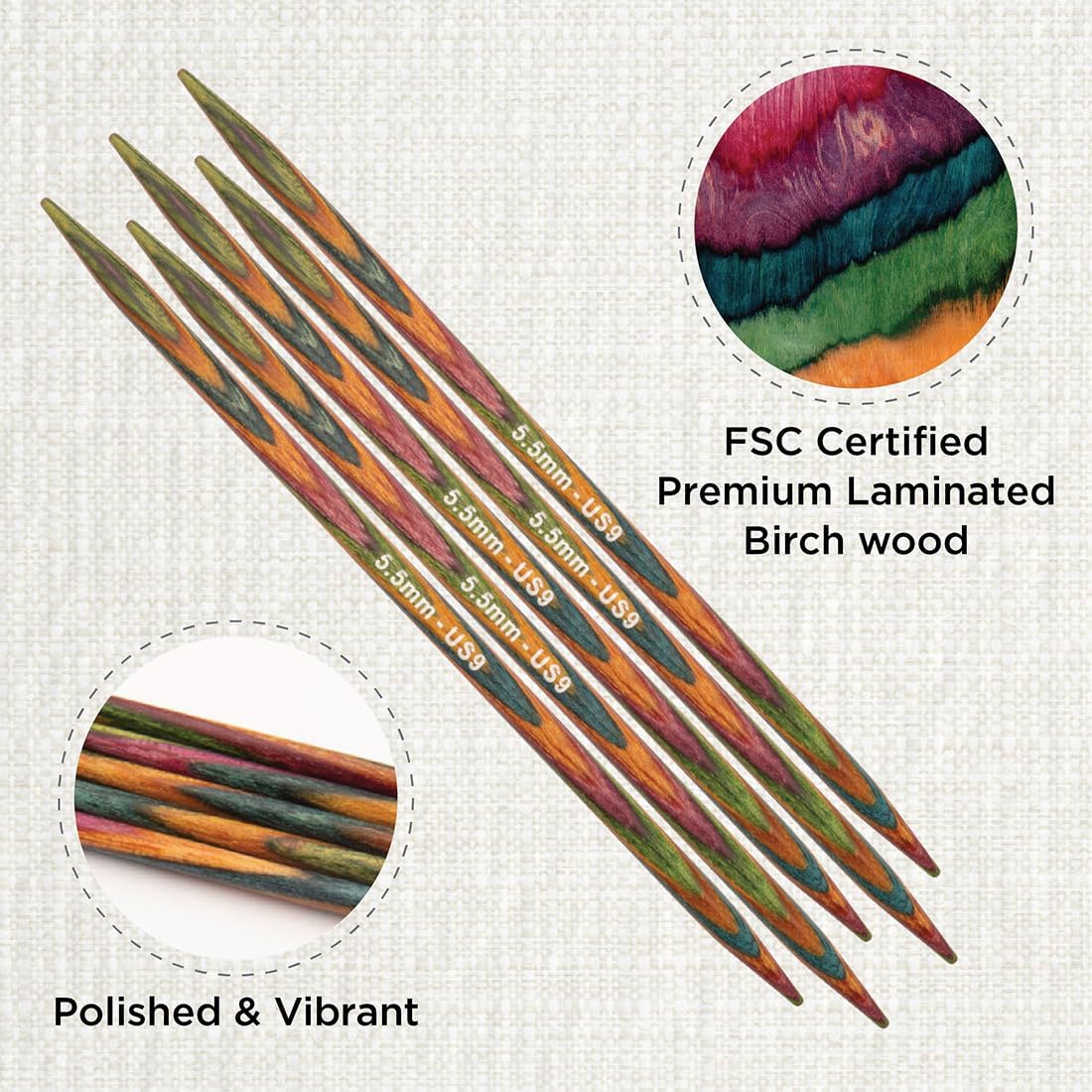 KNITPRO 15 cm x 5.5 mm Symfonie Double Pointed Needles, Multi-Color