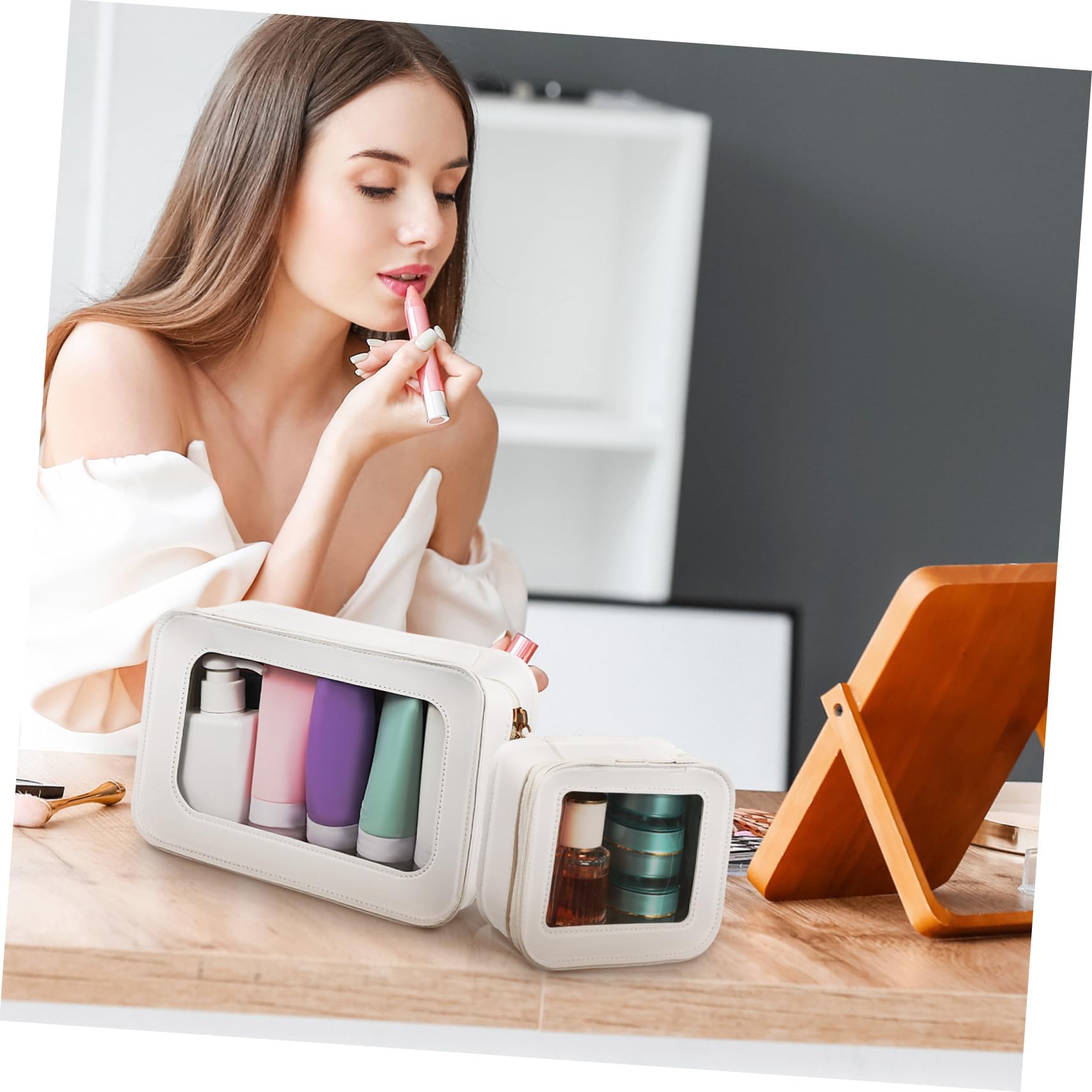 FOMIYES Borsa Cosmetica Trasparente con Cerniera, 2 Pezzi, per Viaggio e Utilizzo Quotidiano