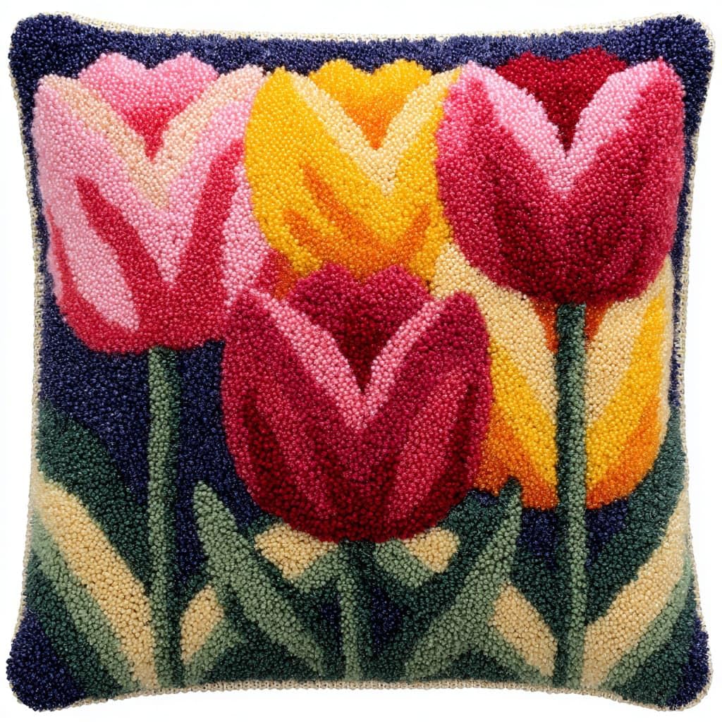 Henypt Latch Hook Cushion Kits, Tulip Flowers