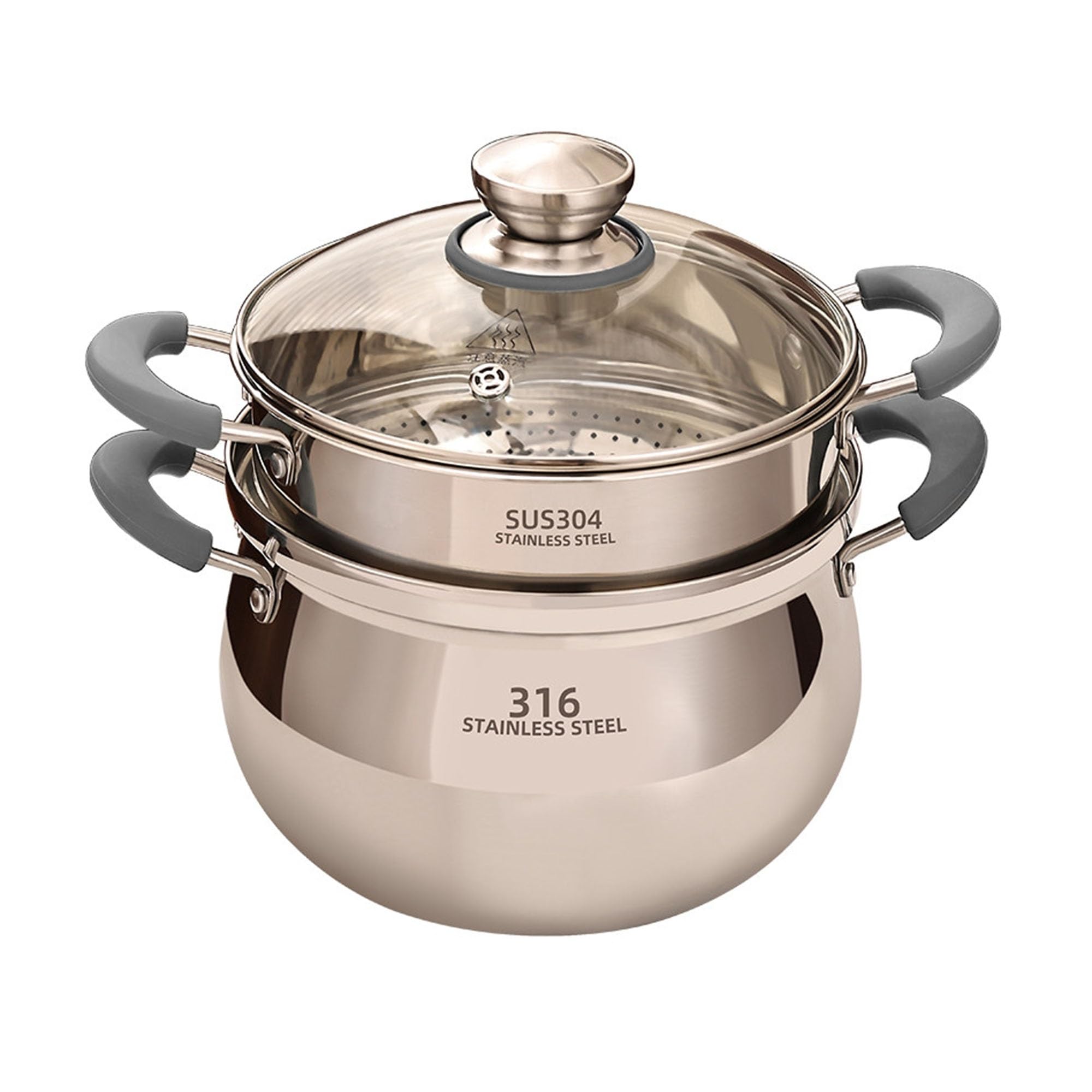 316 Stainless Steel Double Layer Stock Pot with Steamer Tray