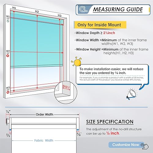 Miniatura 5 de M-ANSNIX - Persianas inteligentes sin taladro, persianas enrollables opacas personalizadas, control remoto inalámbrico, persianas eléctricas