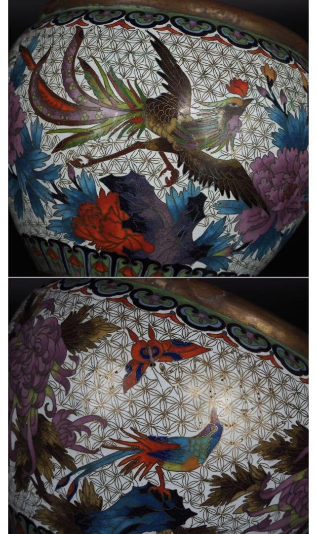 Amazon.co.jp: 中国古玩 鳳凰牡丹図七宝花鉢 植木鉢 : ホビー