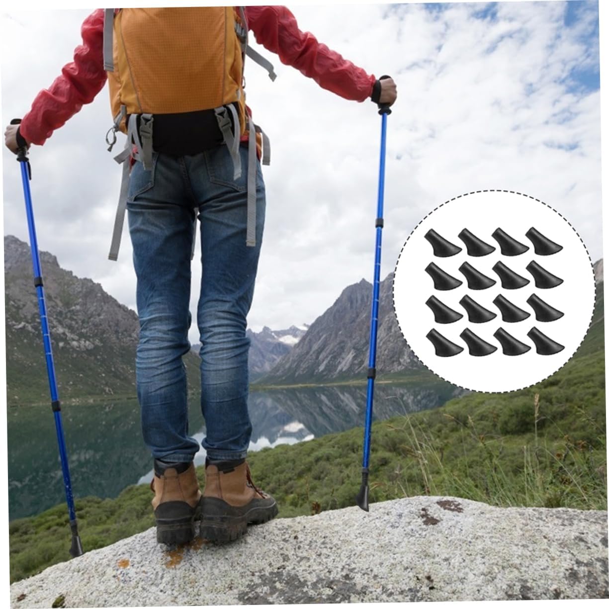 WOONEKY 30pcs Non-Skid Trekking Pole Tips Protectors Cane Foot Covers for Hiking Mountaineering and Outdoor Activities - Design for Enhanced Stability