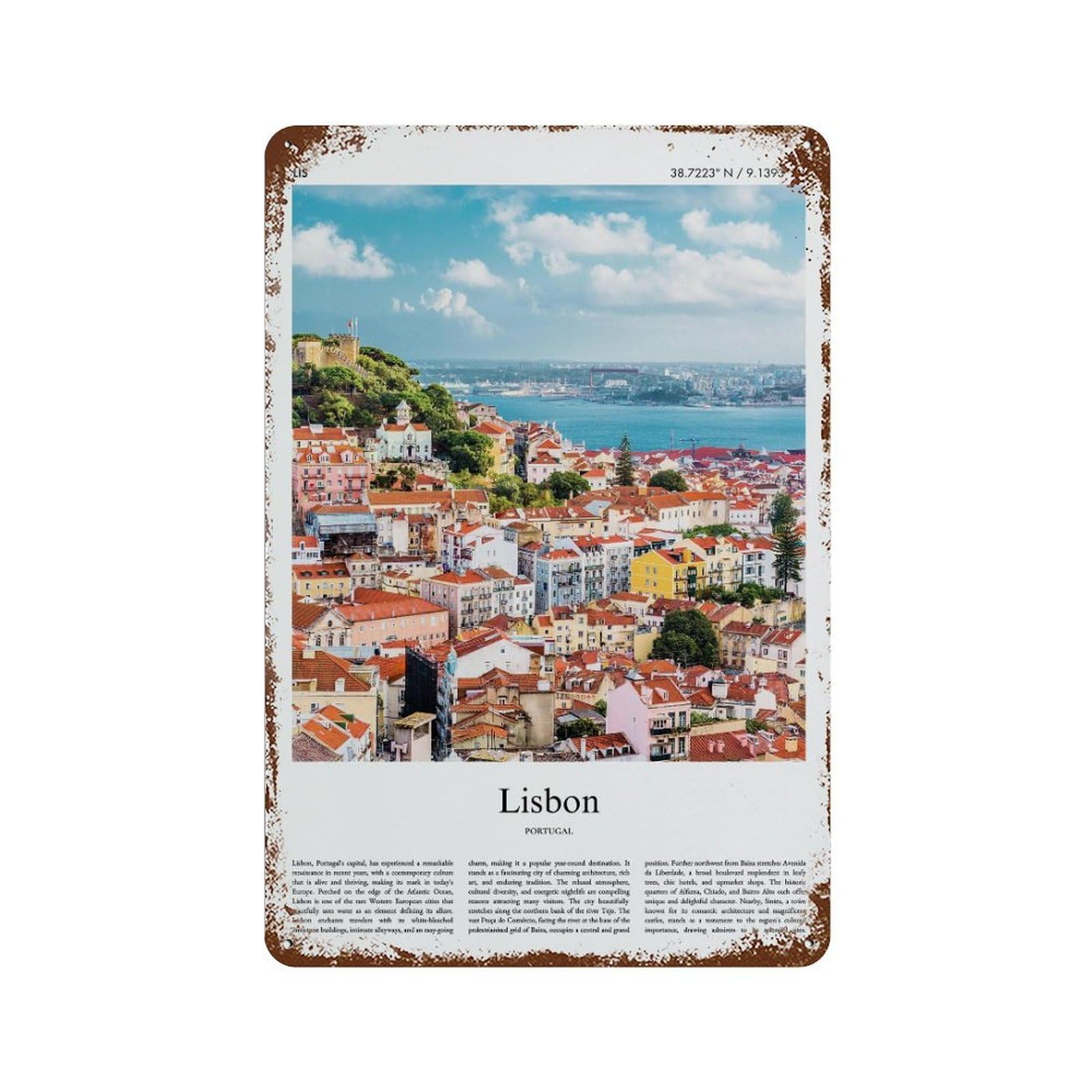 xiaoxiaoshen Lisbon Portugal City Scenery Wall Decor Art Metal Tin Poster Modern Home Decor Art Home Bar Shop Decorations Vintage Sign 30x20cm